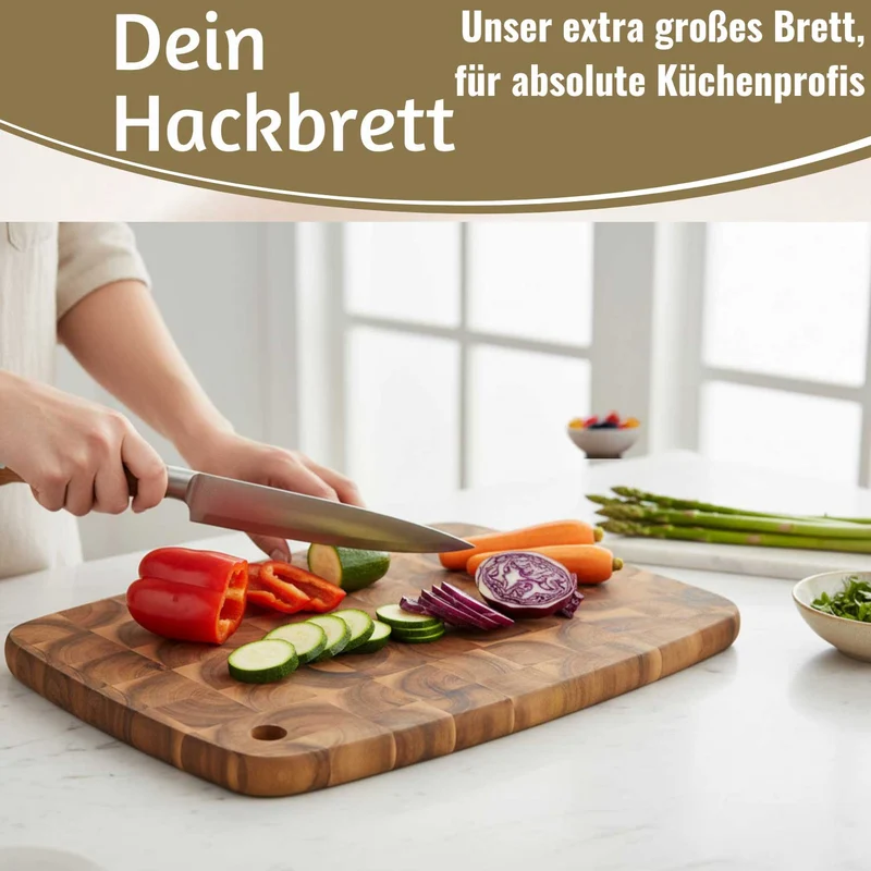 Profi Holz Schneidebrett Stirnholz 40cm XL Akazie Küchenbrett Tranchierbrett