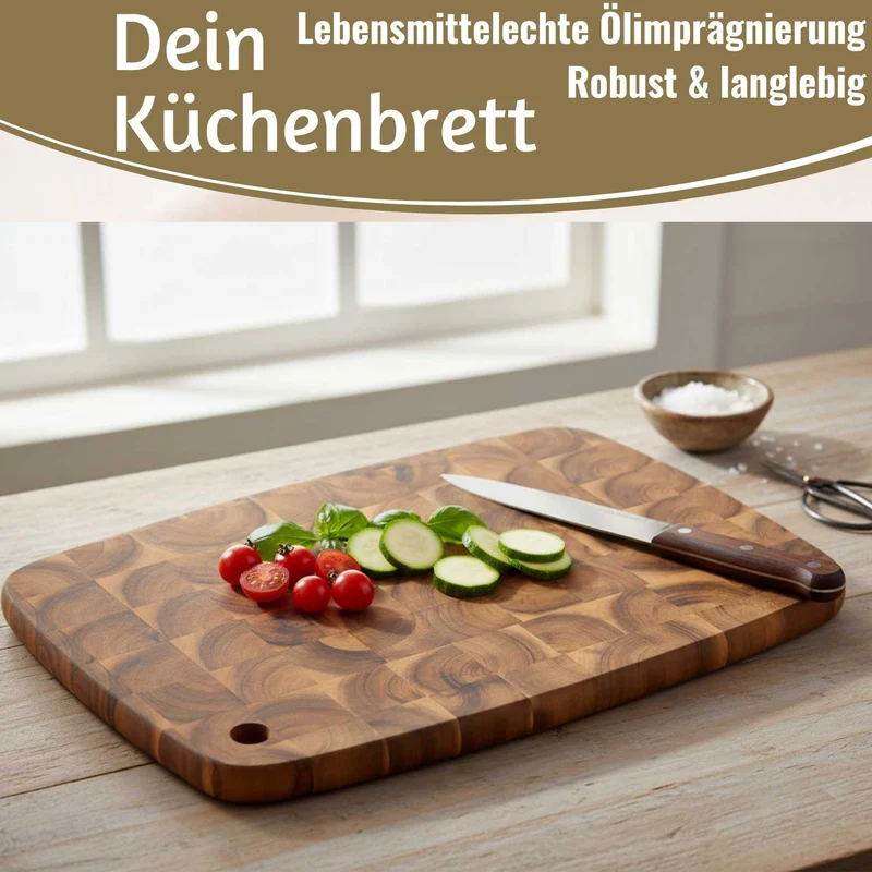 Profi Holz Schneidebrett Stirnholz 40cm XL Akazie Küchenbrett Tranchierbrett