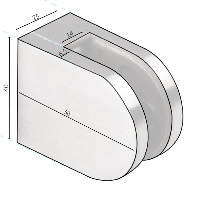 Edelstahl Glashalter halbrund für 10 mm Glas - Glasklemme flach für gerade Flächen Geländer Sicherung
