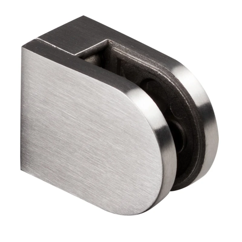 Edelstahl Glashalter halbrund für 6 mm Glas - Glasklemme flach für gerade Flächen Geländer Sicherung