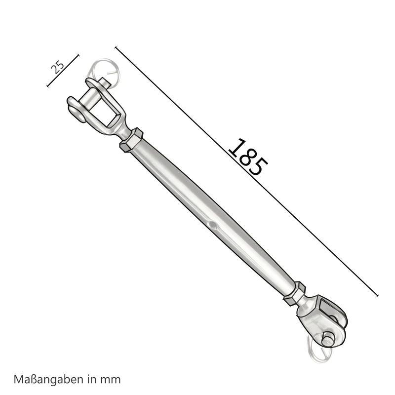 Edelstahl Wantenspanner Spannschraube D-8 x 185-265 mm lang- Seilspanner Segelspanner für Drahtseil