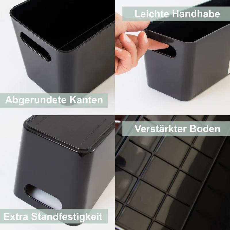 Ordnungsbox mit Beschriftungsclip Lederoptik anthrazit DINA4 - 26x35x15 cm 11,5 Liter - Ordnungskorb Ordnungssystem