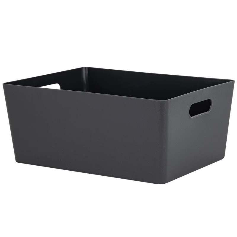 Ordnungsbox mit Beschriftungsclip Lederoptik anthrazit DINA4 - 26x35x15 cm 11,5 Liter - Ordnungskorb Ordnungssystem