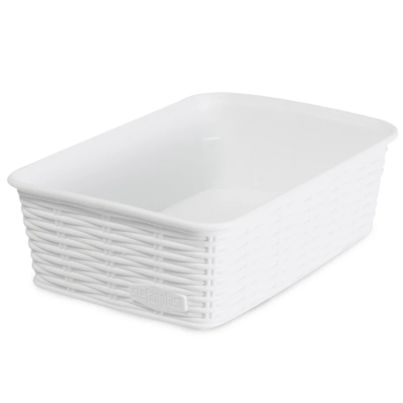 Aufbewahrungskörbchen WEIß Rattan-Optik - klein 19.5x13x6cm - LEBENSMITTELECHT Ordnungskorb Ordnungsbox Schubladenorganizer Schublade Organizerbox Ordnungssystem