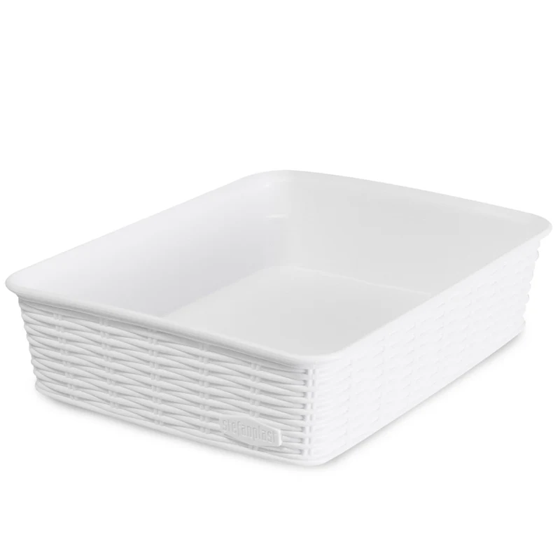 Aufbewahrungskörbchen WEIß Rattan-Optik - DINA5 24.5x19x6cm LEBENSMITTELECHT - Ordnungskorb Ordnungsbox Schubladenorganizer Organizerbox Ordnungssystem