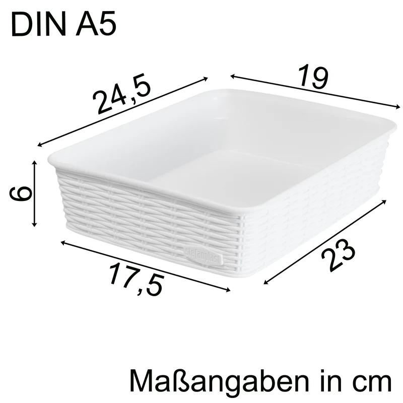 Aufbewahrungskörbchen WEIß Rattan-Optik - DINA5 24.5x19x6cm LEBENSMITTELECHT - Ordnungskorb Ordnungsbox Schubladenorganizer Organizerbox Ordnungssystem