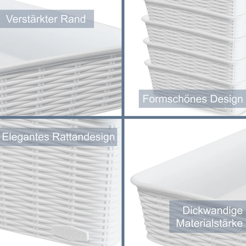 Aufbewahrungskörbchen WEIß Rattan-Optik - DINA5 24.5x19x6cm LEBENSMITTELECHT - Ordnungskorb Ordnungsbox Schubladenorganizer Organizerbox Ordnungssystem
