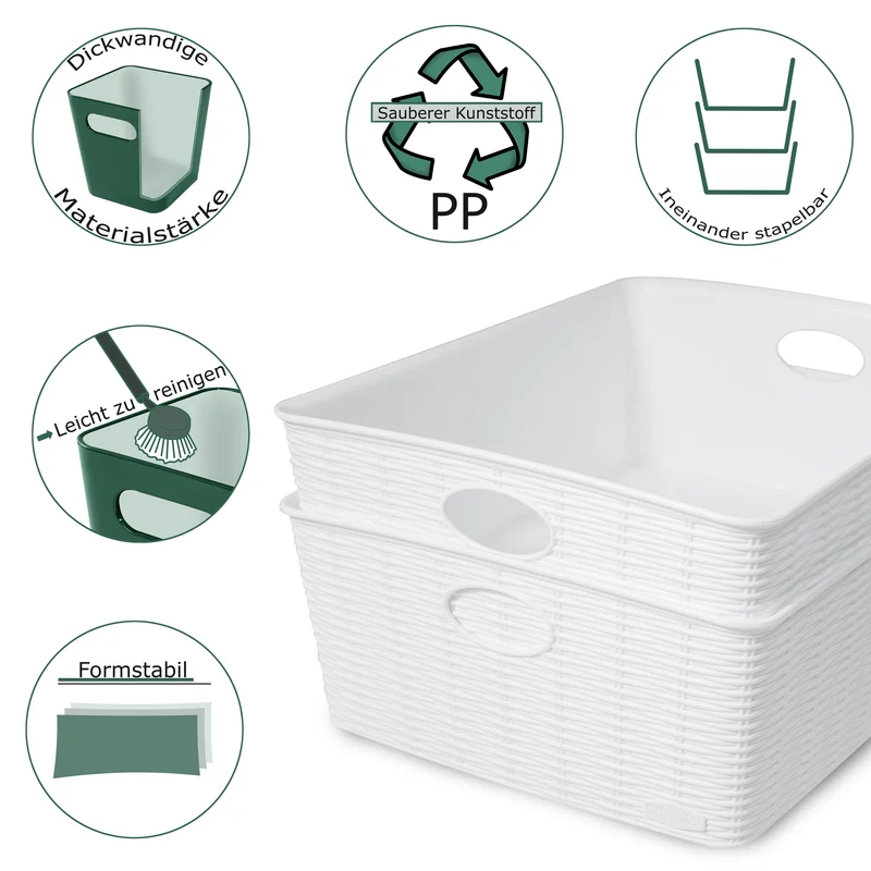Aufbewahrungskörbchen WEIß Rattan-Optik - DINA5 24.5x19x6cm LEBENSMITTELECHT - Ordnungskorb Ordnungsbox Schubladenorganizer Organizerbox Ordnungssystem
