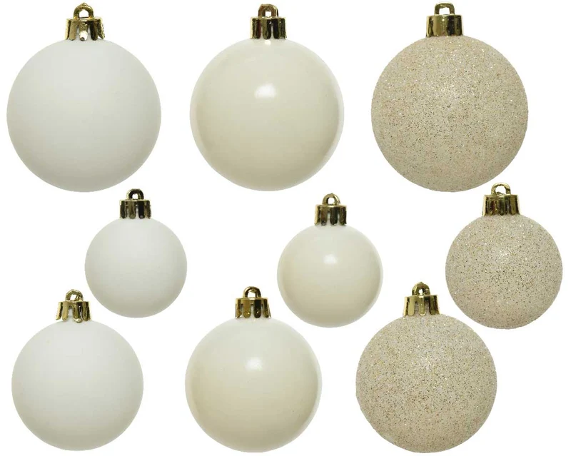 33 Christbaumkugeln Kunststoff Woll-Weiß Spitze Stern Weihnachtskugeln