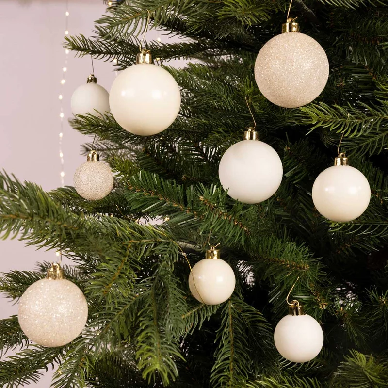33 Christbaumkugeln Kunststoff Woll-Weiß Spitze Stern Weihnachtskugeln