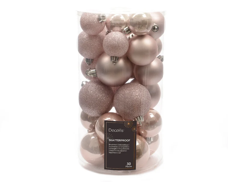30 Kunststoff Weihnachtskugeln Rosa Lachs 4cm-6cm Baumkugel Dekokugel
