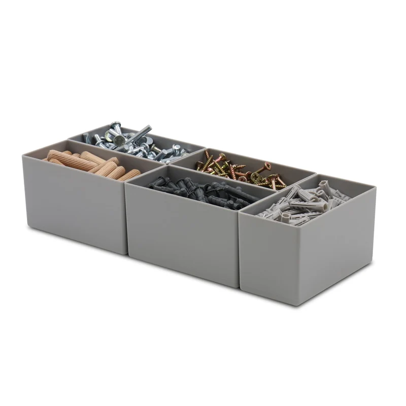 1a-TopStore 25 Stück Einsatzkasten Serie E63, farblich sortiert, 5 Farben u. 4 Größen, aus Polystyrol, Industrienorm, für Schubladen, Sortimentskästen etc. (grau, 63/2 108x54x63 mm)