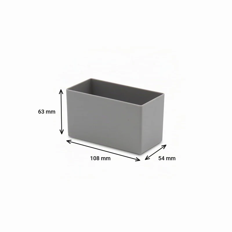 1a-TopStore 25 Stück Einsatzkasten Serie E63, farblich sortiert, 5 Farben u. 4 Größen, aus Polystyrol, Industrienorm, für Schubladen, Sortimentskästen etc. (grau, 63/2 108x54x63 mm)
