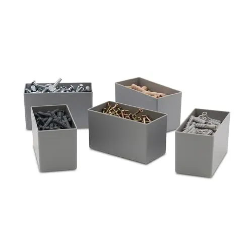 1a-TopStore 25 Stück Einsatzkasten Serie E63, farblich sortiert, 5 Farben u. 4 Größen, aus Polystyrol, Industrienorm, für Schubladen, Sortimentskästen etc. (grau, 63/2 108x54x63 mm)