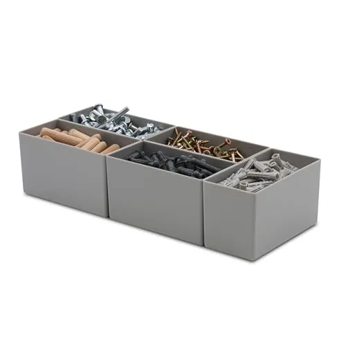 1a-TopStore 25 Stück Einsatzkasten Serie E63, farblich sortiert, 5 Farben u. 4 Größen, aus Polystyrol, Industrienorm, für Schubladen, Sortimentskästen etc. (grau, 63/2 108x54x63 mm)