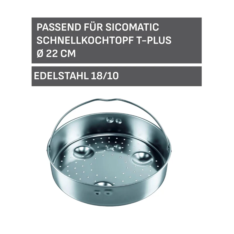 Silit Sicomatic Schnellkochtopf Dampfgarer Einsatz, Edelstahl Dünsteinsatz 5,5 cm, gelocht, für Schnellkochtöpfe 3,0-8,5l, spülmaschinengeeignet