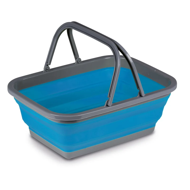 Faltbarer Schüssel mit Tragehenkel - rechteckig - 18 Liter - 46x34x19 cm gefaltet 5,5 cm hoch - blau - Waschschüssel Spülschüssel Wasserschüssel - Kunststoff Spüle