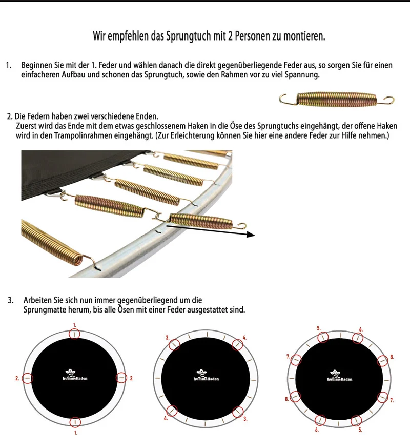 10x Trampolin Feder - 18 cm lang - mit 2 Haken - Federstahl D-3 mm - 180 mm Stahlfeder Schwingfeder