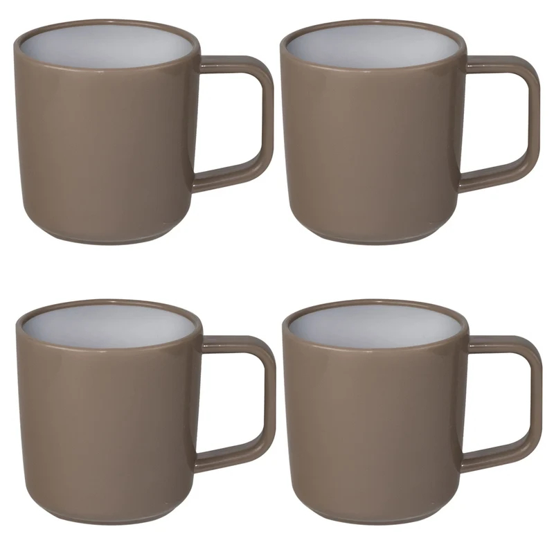 ABS Camping Tassenset non-slip elegante Farben 4 Tassen je 350 ml - braun weiß Campinggeschirr Geschirr Personen Picknick Camping Outdoor