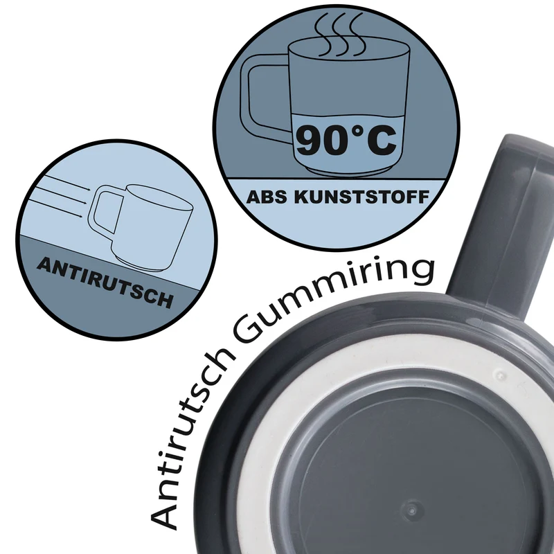 ABS Camping Tassenset non-slip elegante Farben 4 Tassen je 350 ml - grau weiß Campinggeschirr Geschirr Personen Picknick Camping Outdoor