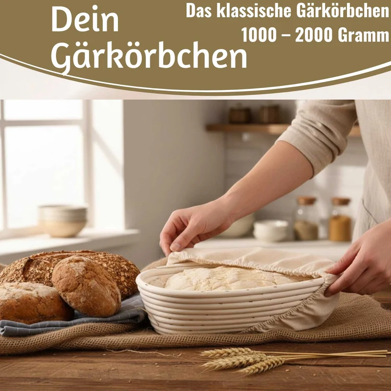 Gärkörbchen Gärkorb Oval 35x15x8cm Peddigrohr Brotform Leineneinsatz Brotkorb