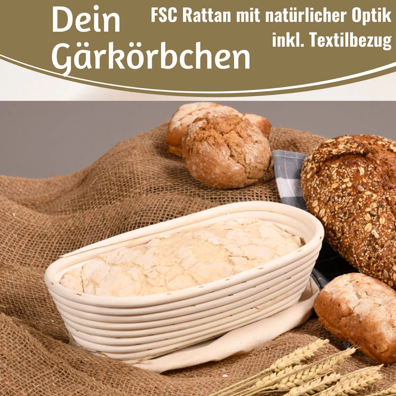 Gärkörbchen Gärkorb Oval 28x15x8cm Peddigrohr Brotform Leineneinsatz Brotkorb