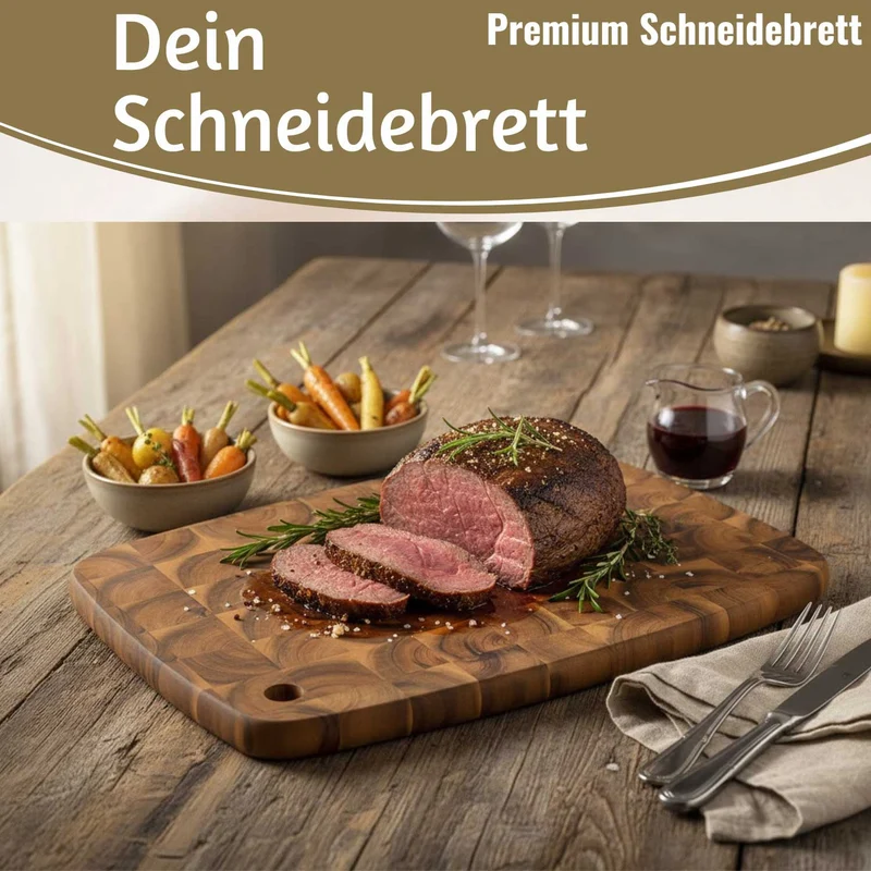 Profi Holz Schneidebrett Stirnholz 32cm Akazie Küchenbrett Tranchierbrett