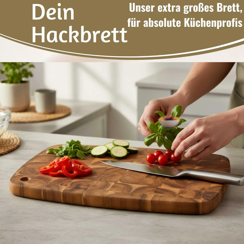 Profi Holz Schneidebrett Stirnholz 32cm Akazie Küchenbrett Tranchierbrett