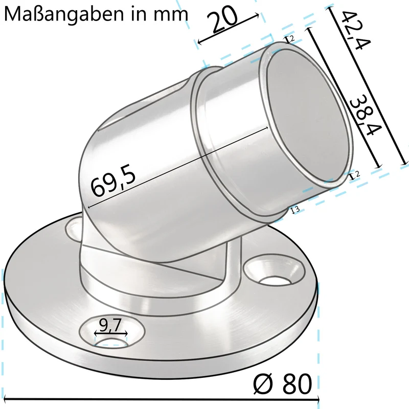 Edelstahl Gelenk Flansch für 42,4 mm Rohre - V2A Fitting für Geländer Handlauf Balkon