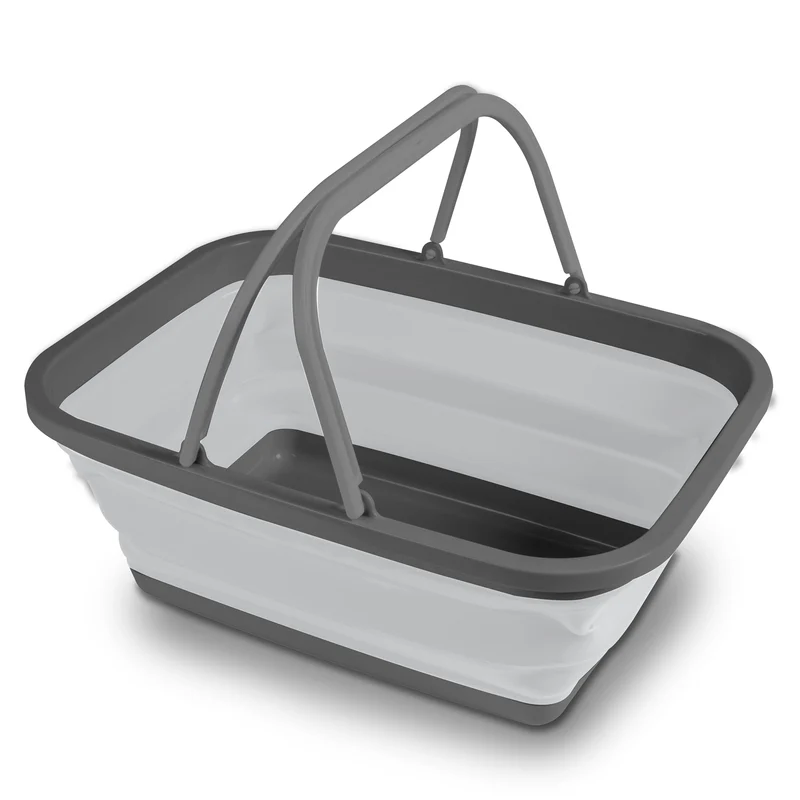 3x Faltbarer Schüssel mit Tragehenkel - rechteckig - 10 Liter - 38x29x15 cm gefaltet 5 cm hoch - grau - Waschschüssel Spülschüssel Wasserschüssel - Kunststoff Spüle