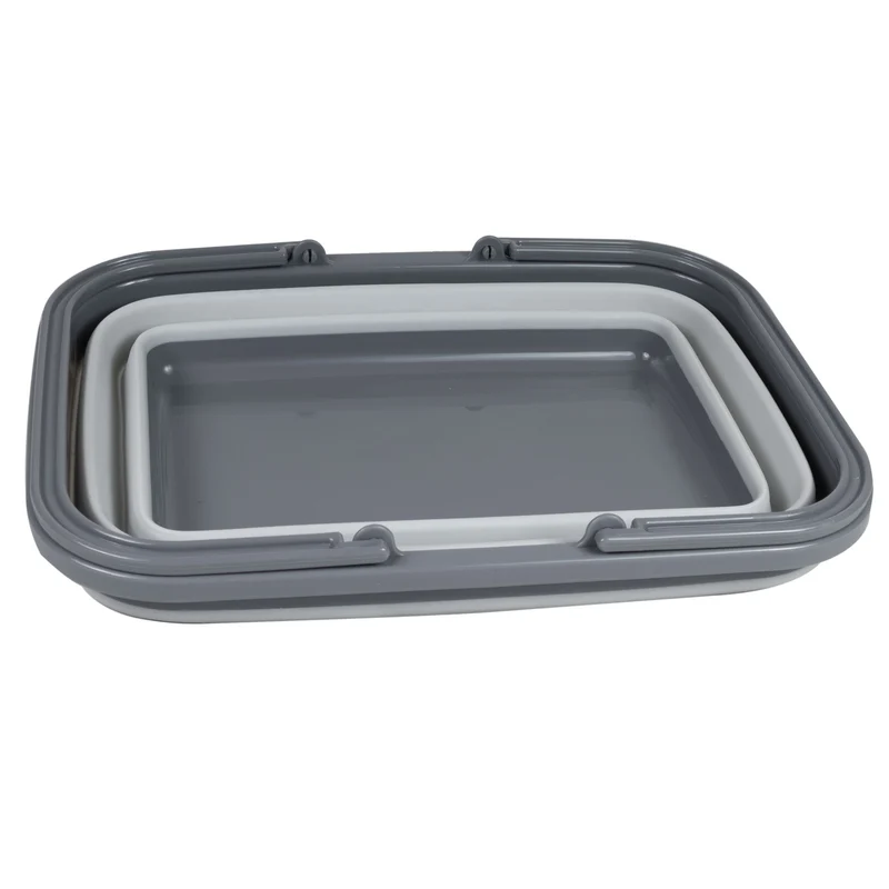 3x Faltbarer Schüssel mit Tragehenkel - rechteckig - 10 Liter - 38x29x15 cm gefaltet 5 cm hoch - grau - Waschschüssel Spülschüssel Wasserschüssel - Kunststoff Spüle