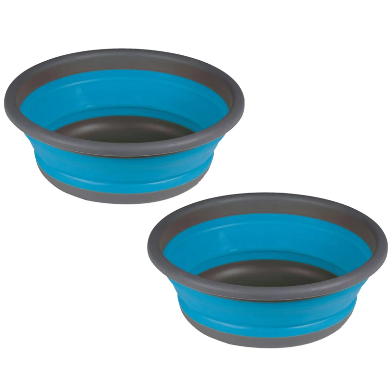 2x Faltbarer Schüssel - rund - 9 Liter - D-37,5x14 cm - gefaltet 5 cm - blau Waschschüssel Spülschüssel Wasserschüssel - Kunststoff Spüle