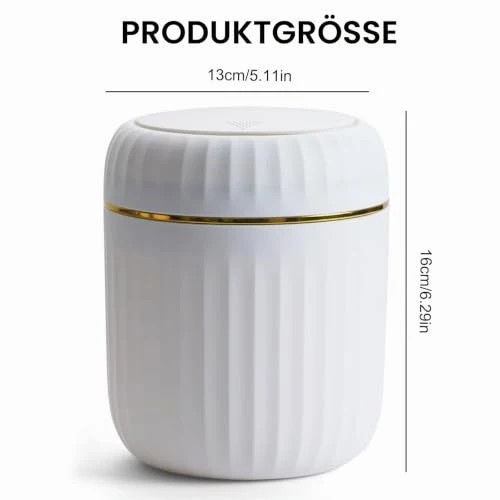 Tischmülleimer mit Deckel, 2L Kleiner Kosmetikeimer mit Aufpoppen
