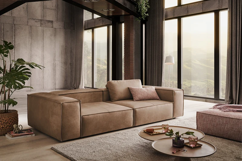 KAWOLA Sofa CARMO 3-Sitzer Leder taupe