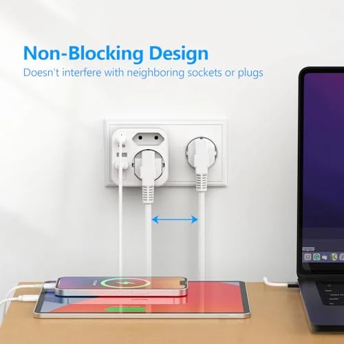 Doppelstecker für Steckdose,JSVER Steckdosenleiste mit USB 2Fach Steckdosenadapter(3680W 16A) mit 2 USB A und 2 USB C(5V/3.4A) Mehrfachstecker für Steckdose mit Schalter para iPad,iPhone Tablets