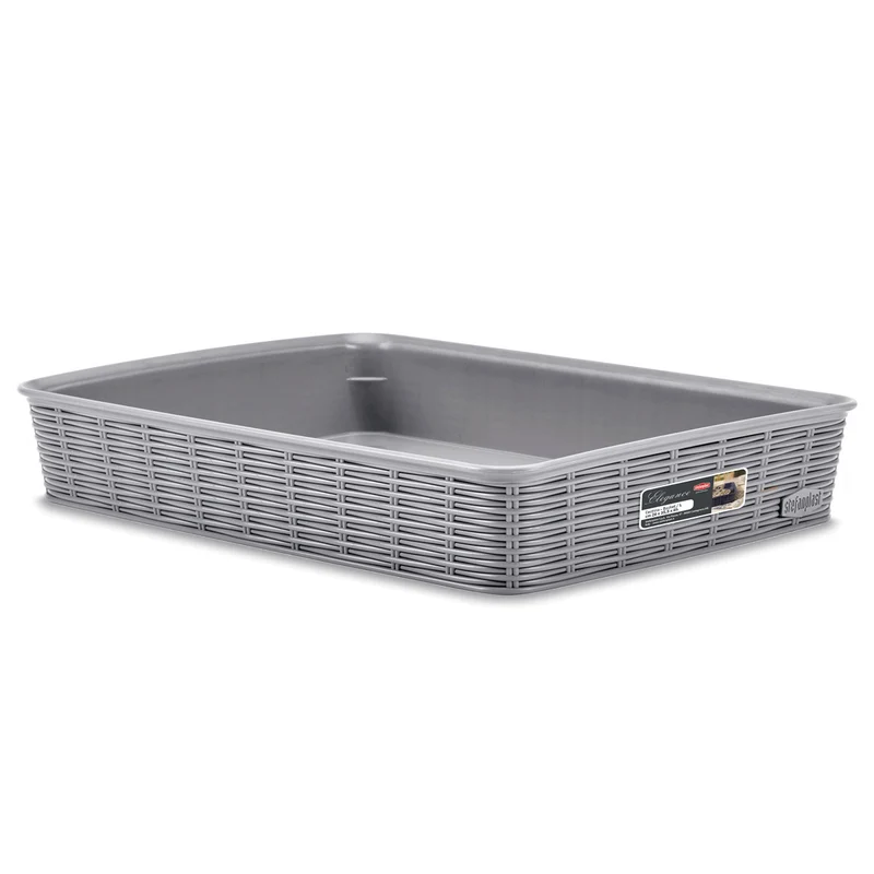 Aufbewahrungskörbchen WEIß Rattan-Optik - DINA4 35x25.5x6cm - LEBENSMITTELECHT Ordnungskorb Ordnungsbox Schubladenorganizer Schublade Organizerbox Ordnungssystem