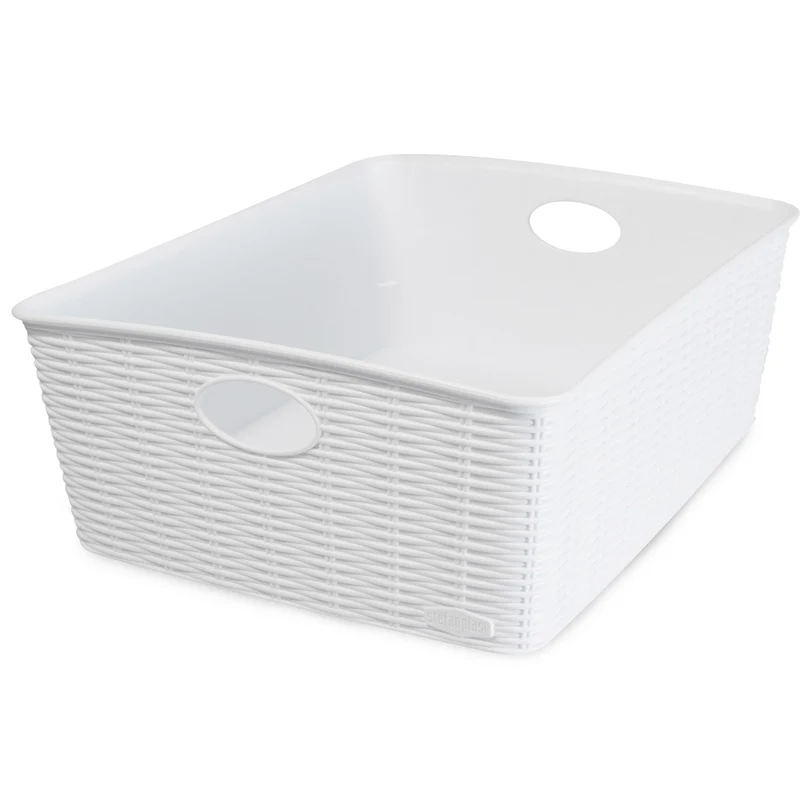 Aufbewahrungskörbchen WEIß Rattan-Optik - DINA4 35x28x12cm - LEBENSMITTELECHT Ordnungskorb Ordnungsbox Schubladenorganizer Schublade Organizerbox Ordnungssystem