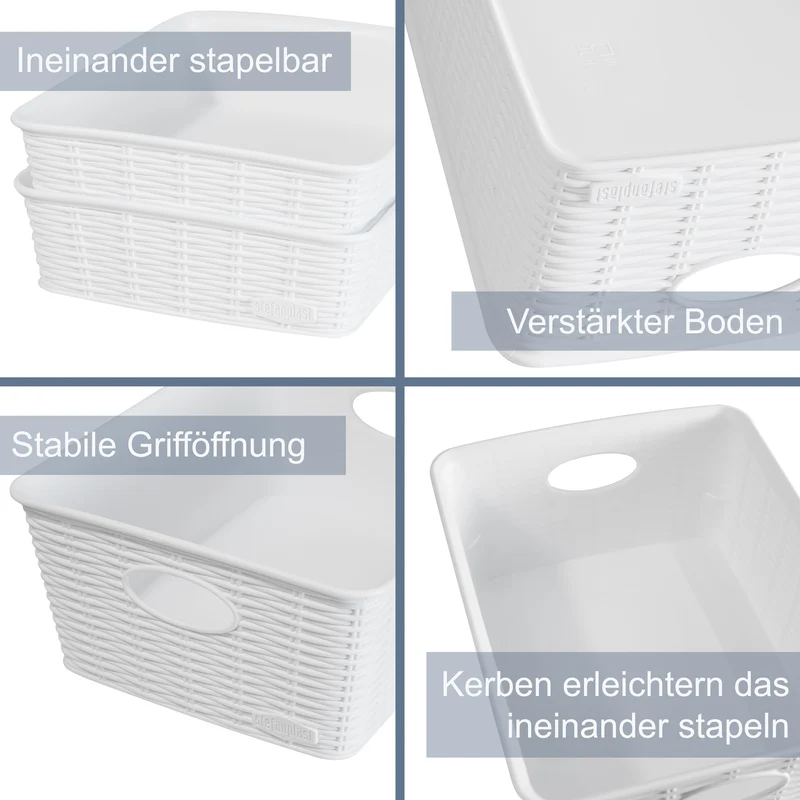Aufbewahrungskörbchen WEIß Rattan-Optik - DINA4 35x28x12cm - LEBENSMITTELECHT Ordnungskorb Ordnungsbox Schubladenorganizer Schublade Organizerbox Ordnungssystem