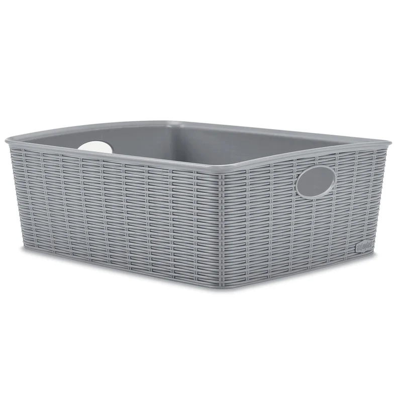 Aufbewahrungskörbchen WEIß Rattan-Optik - DINA4 35x28x12cm - LEBENSMITTELECHT Ordnungskorb Ordnungsbox Schubladenorganizer Schublade Organizerbox Ordnungssystem