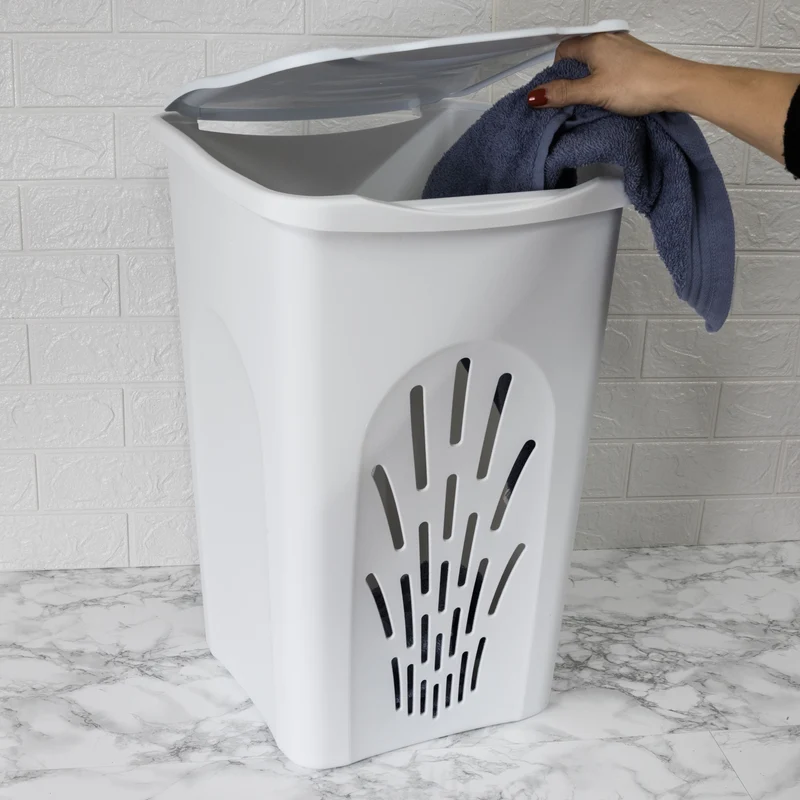 Wäschekorb 50 Liter groß mit Deckel - Wäschesammler mit Löcher 39x37x55cm Wäschebox Wäschesortierer Haushaltskorb Korb Haushalt Kunststoff Wäschetruhe Wäschetonne Wäschesack