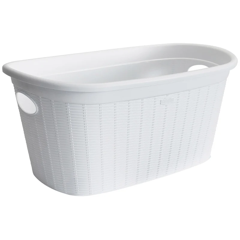 Wäschekorb 35 Liter mit 2 Griffen - 57x37x27 cm Rattan-Design ohne Löcher - Haushaltskorb Wäschewanne Tragekorb Wäschesammler Wäschesortierer Wäschebox - Aufbewahrung Kunststoff