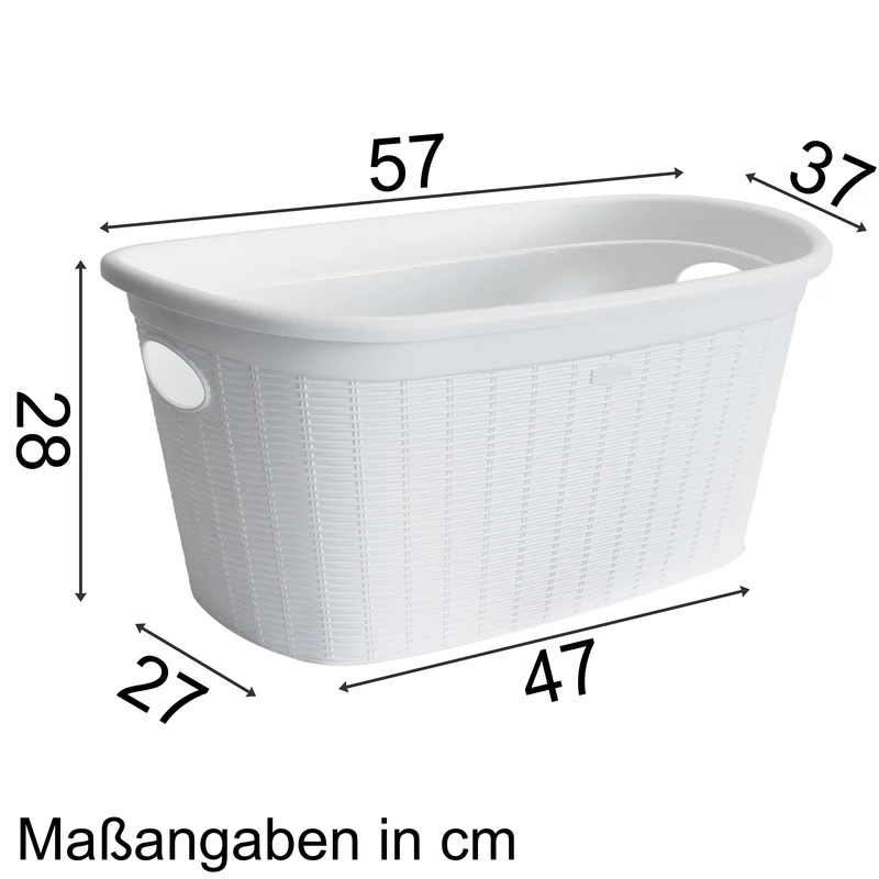 Wäschekorb 35 Liter mit 2 Griffen - 57x37x27 cm Rattan-Design ohne Löcher - Haushaltskorb Wäschewanne Tragekorb Wäschesammler Wäschesortierer Wäschebox - Aufbewahrung Kunststoff