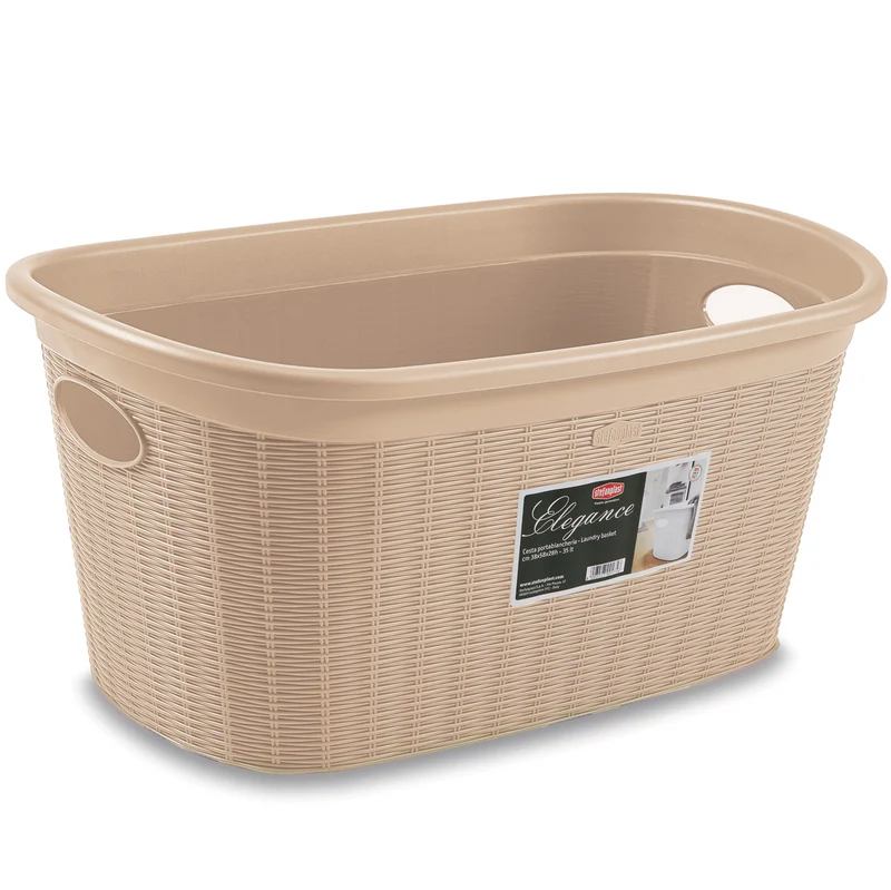 Wäschekorb 35 Liter mit 2 Griffen - 57x37x27 cm Rattan-Design ohne Löcher - Haushaltskorb Wäschewanne Tragekorb Wäschesammler Wäschesortierer Wäschebox - Aufbewahrung Kunststoff