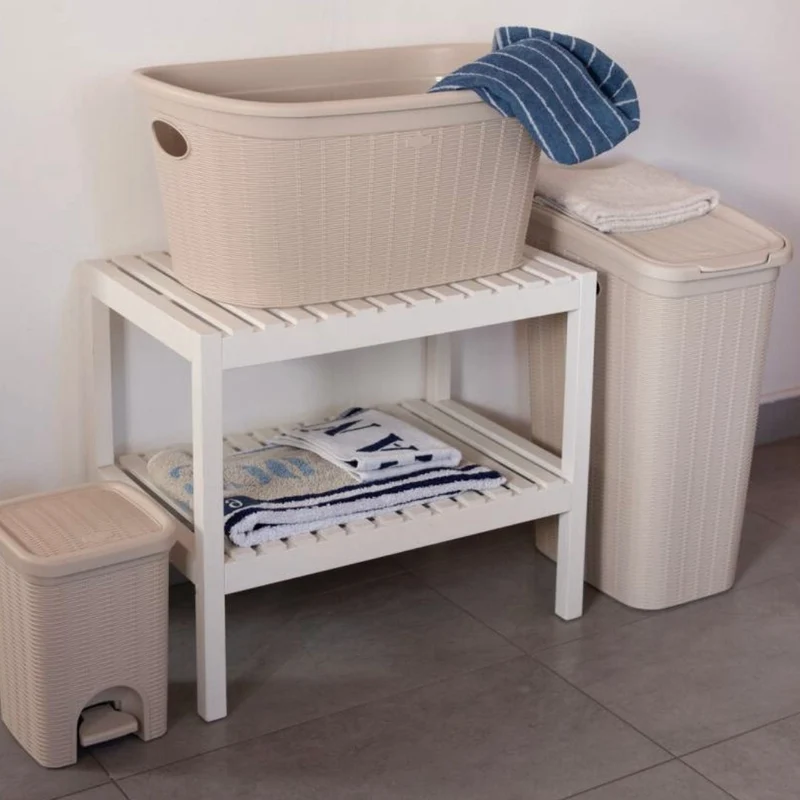 Wäschekorb 35 Liter mit 2 Griffen - 57x37x27 cm Rattan-Design ohne Löcher - Haushaltskorb Wäschewanne Tragekorb Wäschesammler Wäschesortierer Wäschebox - Aufbewahrung Kunststoff