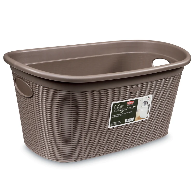Wäschekorb 35 Liter mit 2 Griffen - 57x37x27 cm Rattan-Design ohne Löcher - Haushaltskorb Wäschewanne Tragekorb Wäschesammler Wäschesortierer Wäschebox - Aufbewahrung Kunststoff