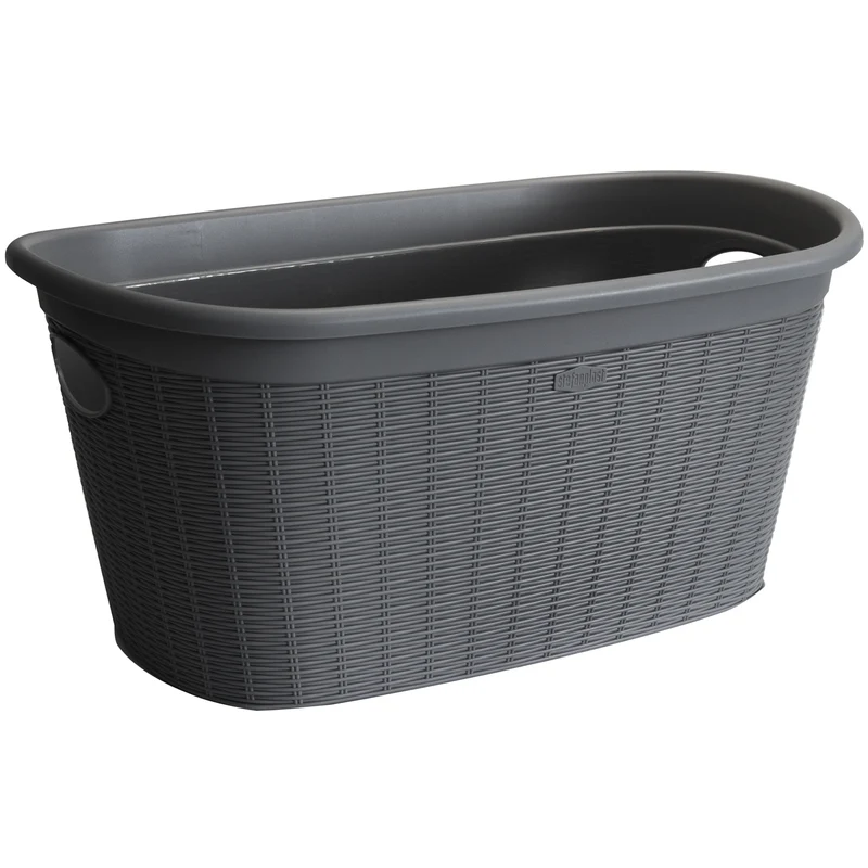 Wäschekorb 35 Liter mit 2 Griffen - 57x37x27 cm Rattan-Design ohne Löcher - Haushaltskorb Wäschewanne Tragekorb Wäschesammler Wäschesortierer Wäschebox - Aufbewahrung Kunststoff
