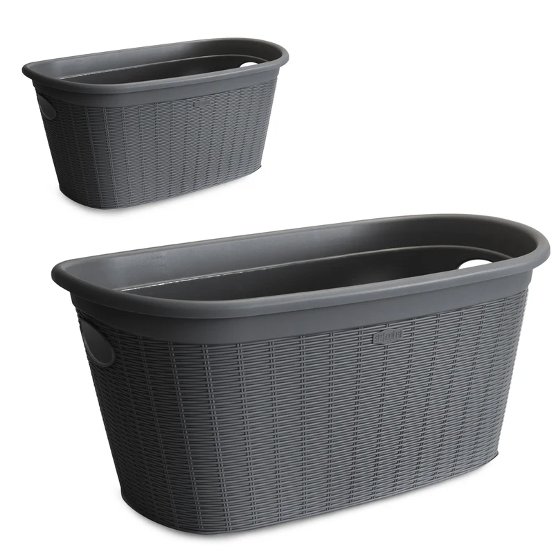 Wäschekorb 35 Liter mit 2 Griffen - 57x37x27 cm Rattan-Design ohne Löcher - Haushaltskorb Wäschewanne Tragekorb Wäschesammler Wäschesortierer Wäschebox - Aufbewahrung Kunststoff