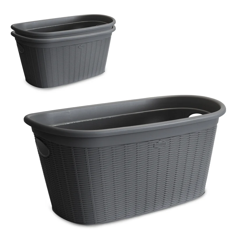 Wäschekorb 35 Liter mit 2 Griffen - 57x37x27 cm Rattan-Design ohne Löcher - Haushaltskorb Wäschewanne Tragekorb Wäschesammler Wäschesortierer Wäschebox - Aufbewahrung Kunststoff