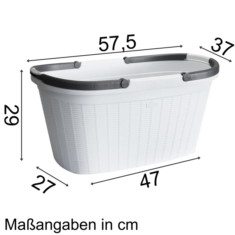 Wäschekorb 35 Liter mit 2 Henkeln - 57.5x37x29 cm Rattan-Design ohne Löcher - Haushaltskorb Wäschewanne Tragekorb Wäschesammler Wäschesortierer Wäschebox - Aufbewahrung Kunststoff