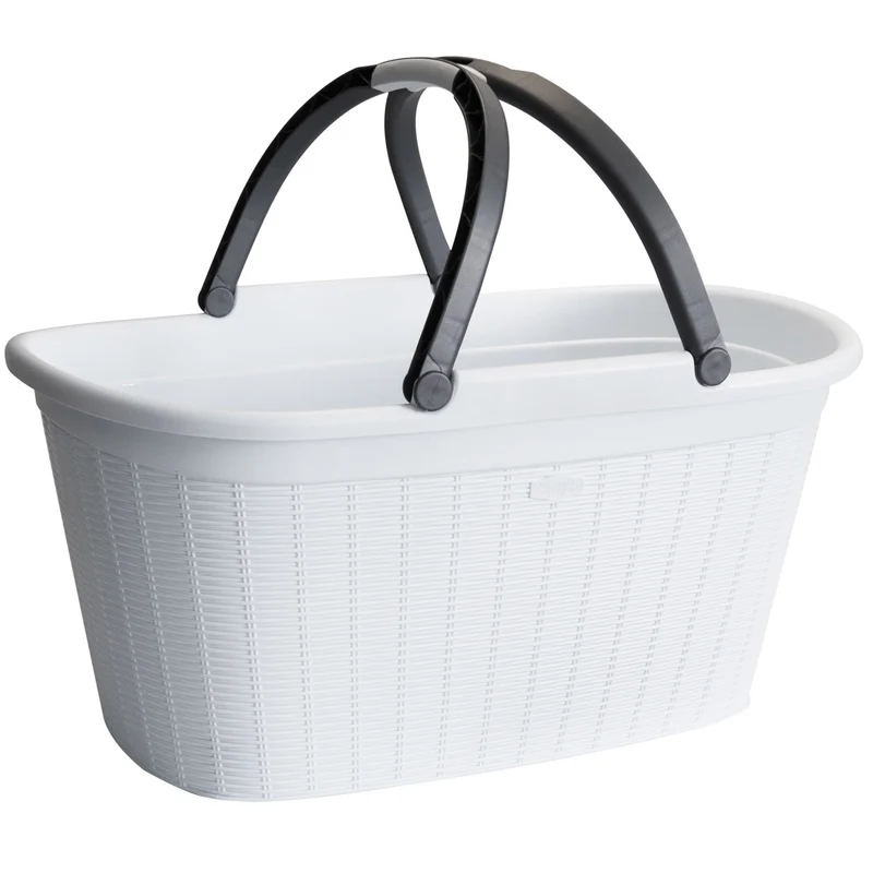 Wäschekorb 35 Liter mit 2 Henkeln - 57.5x37x29 cm Rattan-Design ohne Löcher - Haushaltskorb Wäschewanne Tragekorb Wäschesammler Wäschesortierer Wäschebox - Aufbewahrung Kunststoff